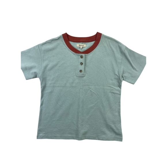 Madewell Button Henley T-Shirt Women's XS Short Sleeve Casual Cotton Top - Picture 1 of 8